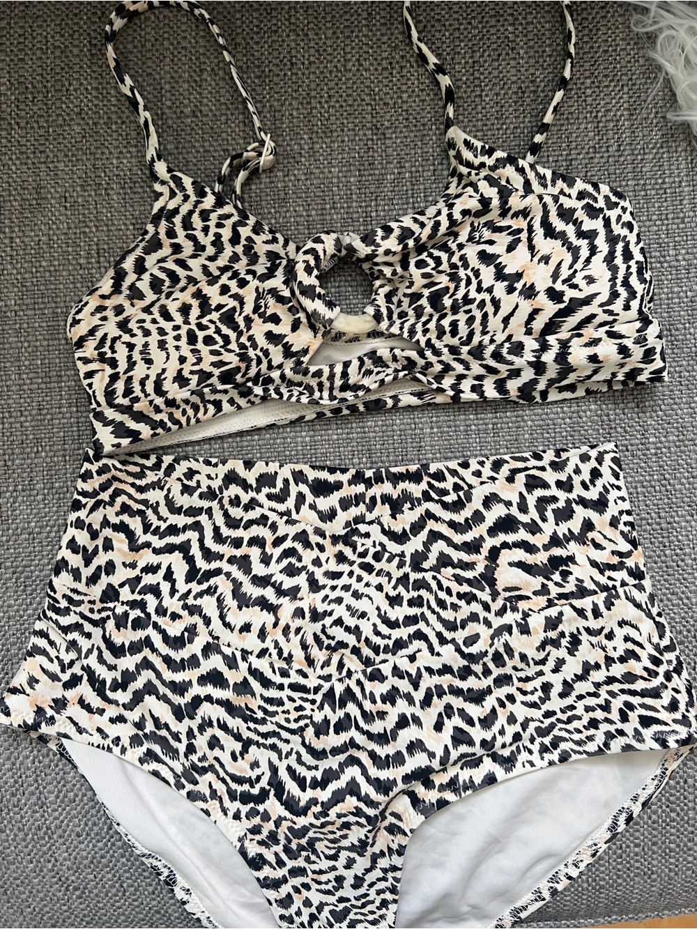 aerie Black and Cream Leopard Print High-Waist Bikini